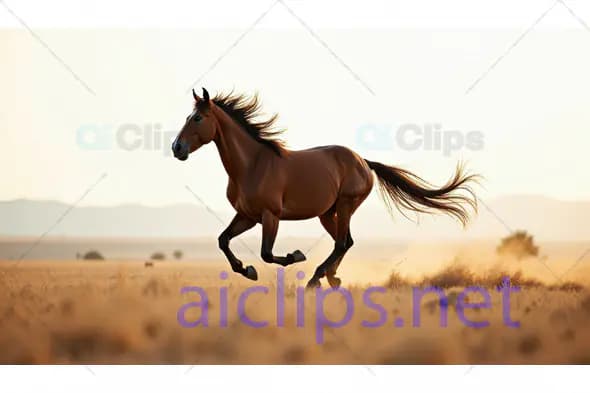 Galloping Wild Horse in Desert Landscape