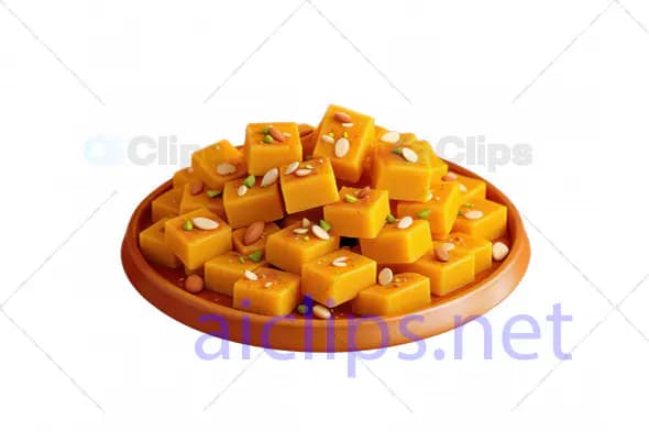3D Indian Mango Burfi with Nut Garnish