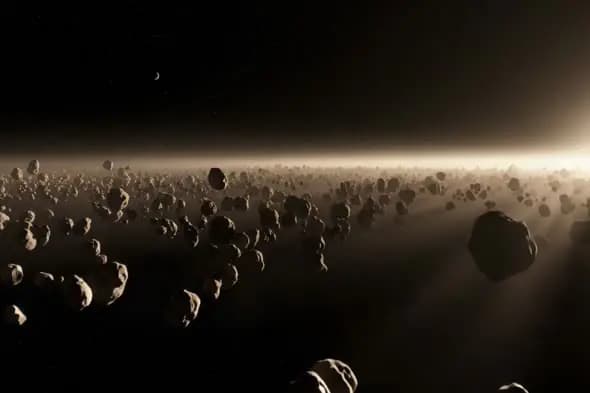 Asteroid Belt Flythrough in Deep Space