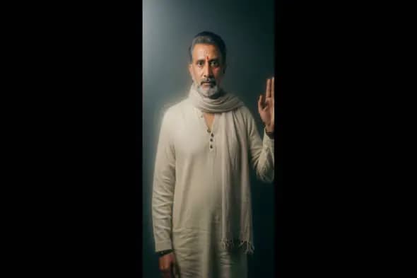 Expressive Mature Man in Traditional Attire