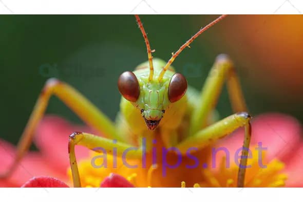 Close-Up of Praying Mantis on Flower