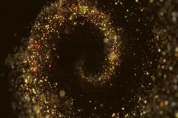Golden Swirling Particle Vortex on Dark Background