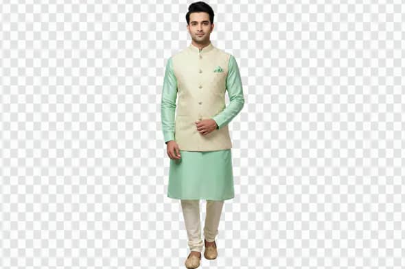 Stylish Man in Mint Green Kurta Set PNG