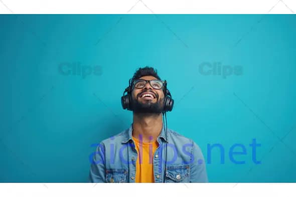 Happy Man Enjoying Music on Headphones
