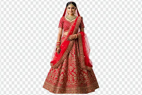 Radiant Bride in Ornate Red Lehenga PNG