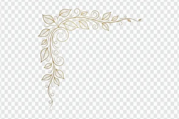 Elegant Golden Leafy Vine Corner Flourish Clipart PNG