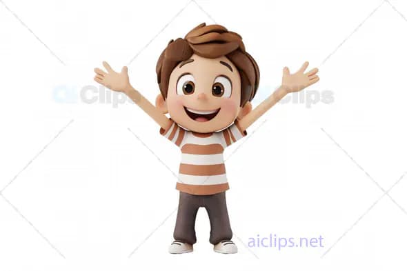 Excited Boy 3D Avatar with Arms Raised