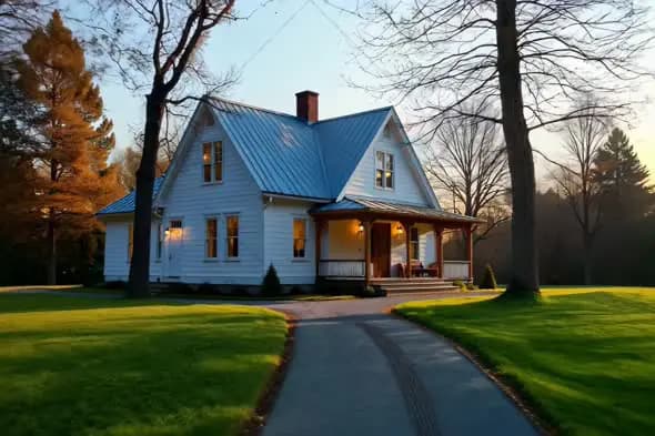 Charming Country House at Sunset with Lush Green Yard