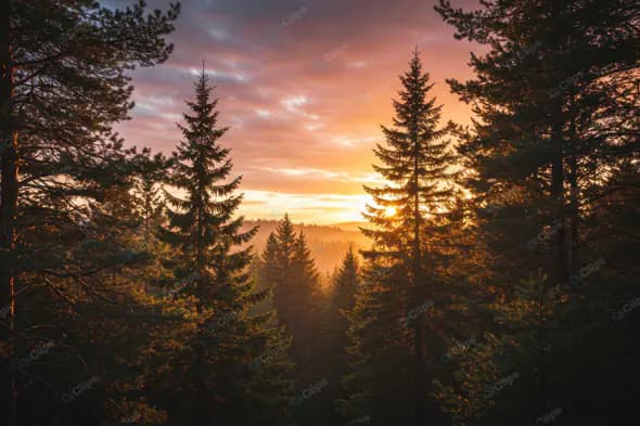Luminous Forest Sunset