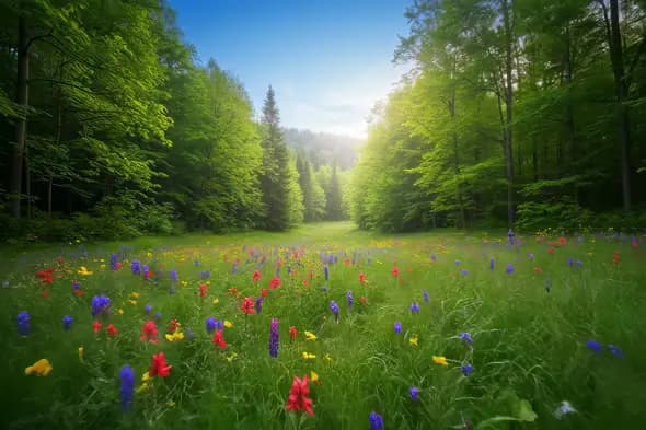 Enchanting Forest Meadow Blooming with Colorful Wildflowers