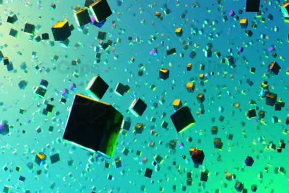Floating Iridescent Cubes on Gradient Background