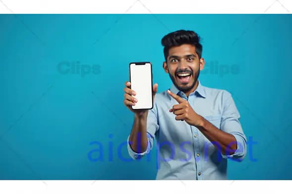 Excited Man Displaying Smartphone Mockup