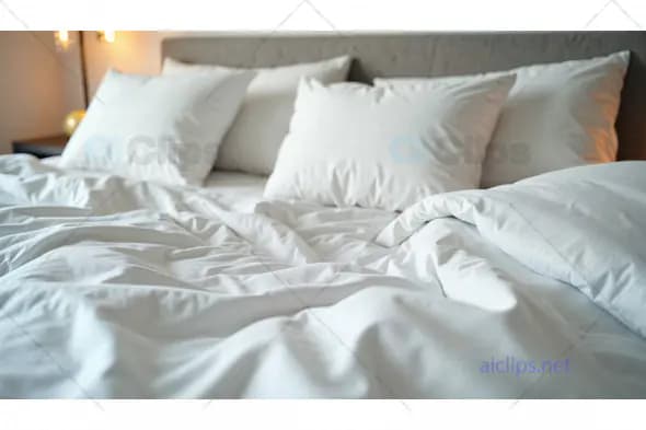 Cozy White Bed with Fluffy Pillows