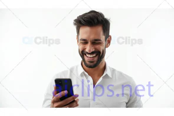 Man Smiling at Smartphone