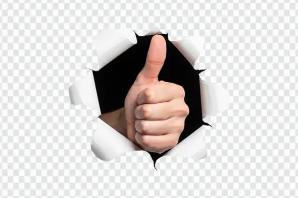 Hand Thumbs Up Ripping Through White Paper PNG