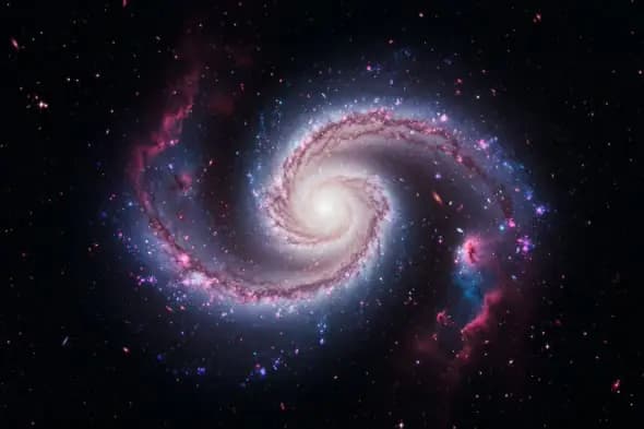 Spiral Galaxy in Deep Space with Colorful Nebula Trails