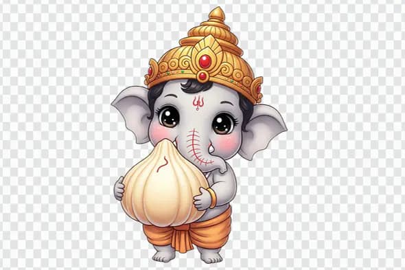 Cute Baby Ganesha Holding Modak PNG Clipart