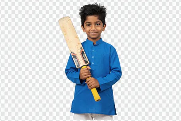 Young Cricket Enthusiast in Blue Kurta PNG
