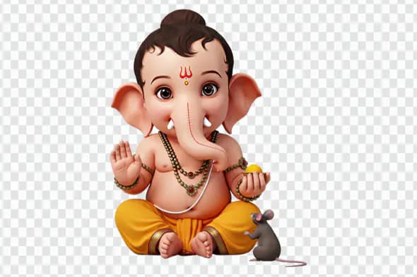 Adorable Baby Ganesha Illustration with Mouse Companion Imagery