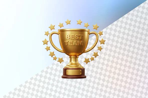 Golden trophy cup best team award stars