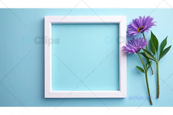 Minimalist White Frame with Purple Flowers