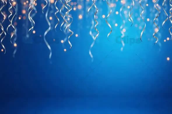 Silver Ribbons and Glowing Lights on Blue Background