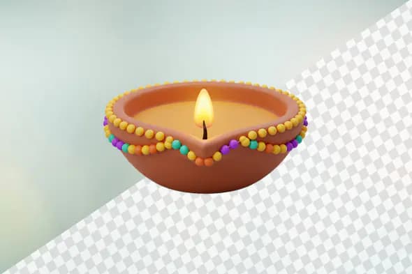 Decorative diya lamp with colorful bead trim