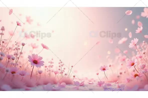 Dreamy Pink Daisy Field with Petals Falling