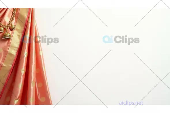 Traditional Indian Silk Saree with Gold Border and Jewelry