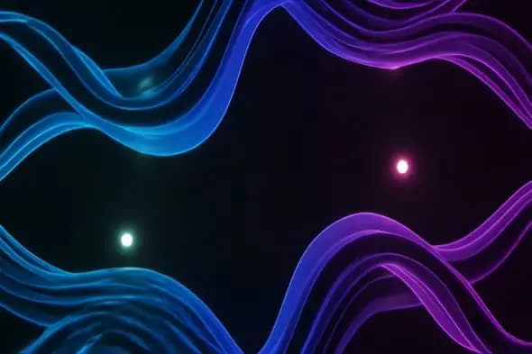 Glowing Neon Waves with Dual Light Orbs Abstract Background