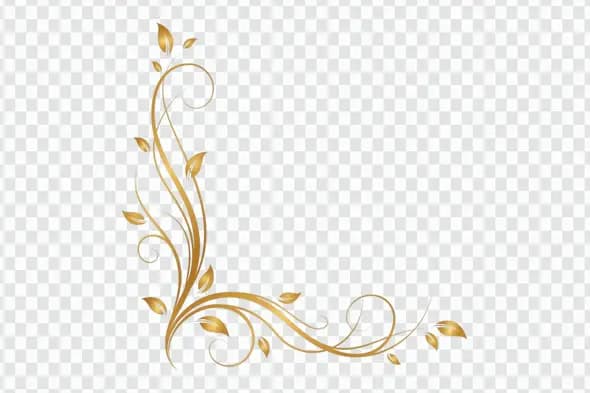 Elegant Golden Floral Swirl Corner Decoration PNG Clipart