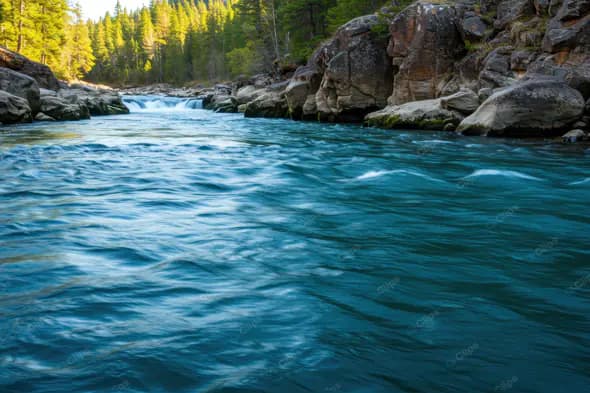 Turquoise River in Sunlit Forest