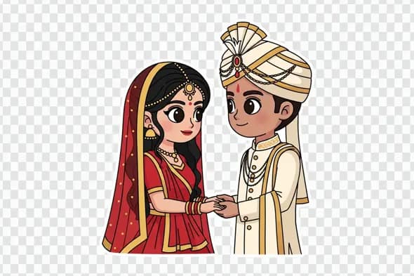 Charming Indian Wedding Couple Holding Hands Clipart PNG
