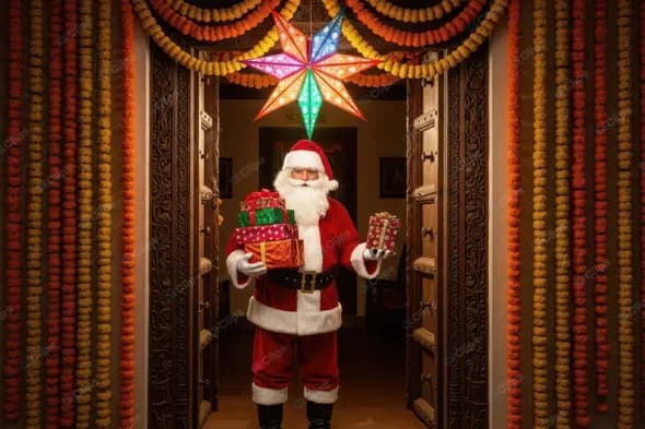 Santa Claus's Festive Welcome at an Indian Home