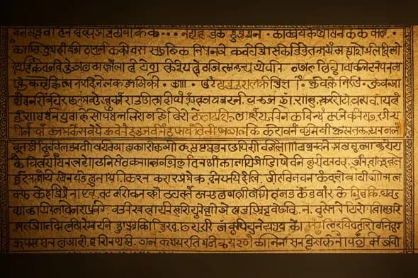 Ancient Handwritten Sanskrit Shloka on Golden Parchment | Indian Script Texture