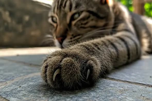 Close-Up Cat Paw with Claws Out