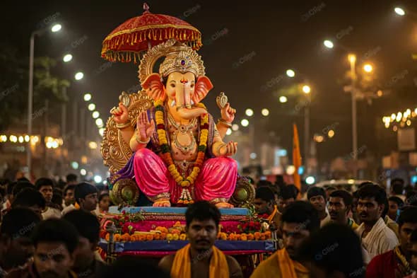 Illuminated Ganesha Procession at Night
