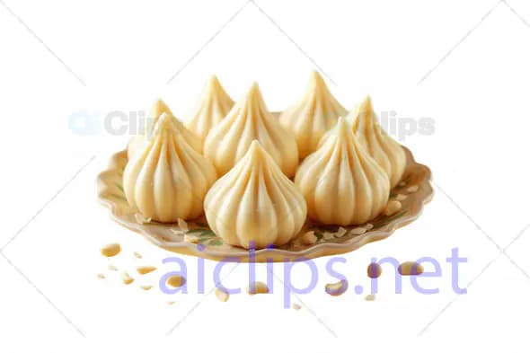 3D Model of Traditional Modak Sweets on Decorative Plate