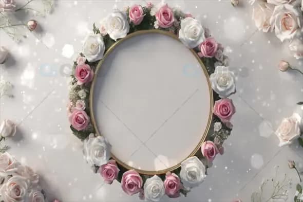 Romantic Floral Wreath Frame with Sparkle Effects