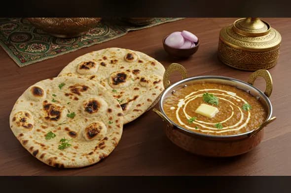 Dal Makhani and Butter Naan with Traditional Decor | Indian Cuisine Photo | AIClips