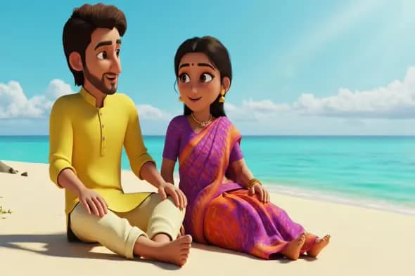 Animated Indian Couple on Tropical Beach