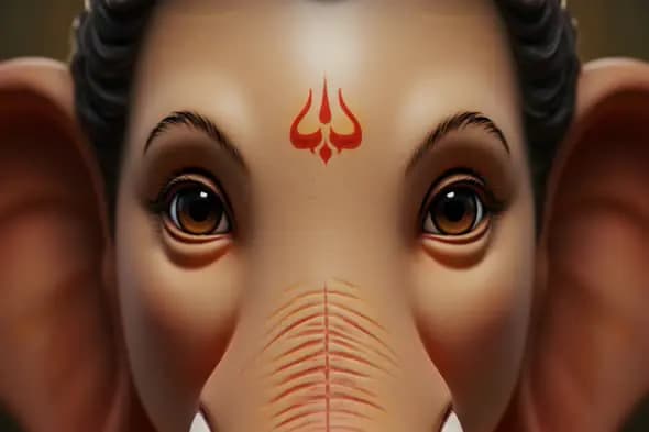 Lord Ganesha Close-Up Animation with Trishul Tilak and Realistic Detailing