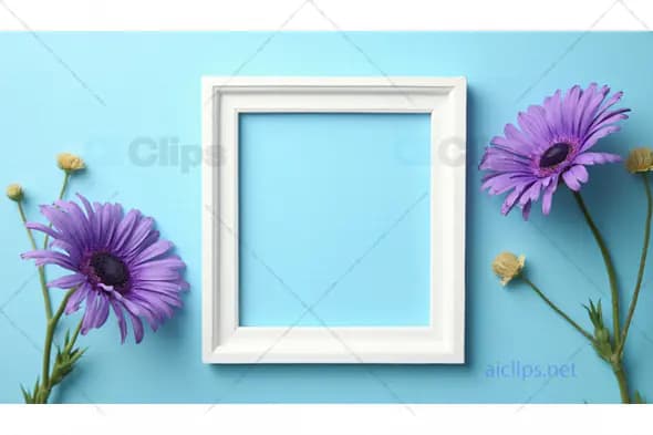 Purple Flowers with White Square Frame