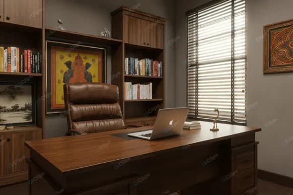 Sophisticated Home Office with Indian Art