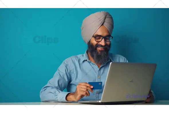 Sikh Man Online Shopping with Credit Card