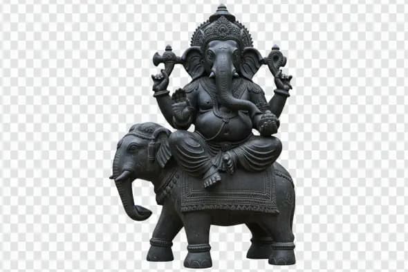 Ganesha Riding Elephant Statue Dark Stone PNG