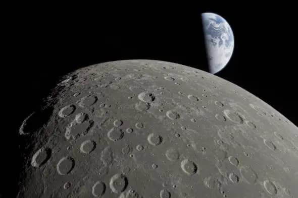 Earthrise Over Lunar Craters with Deep Space Background