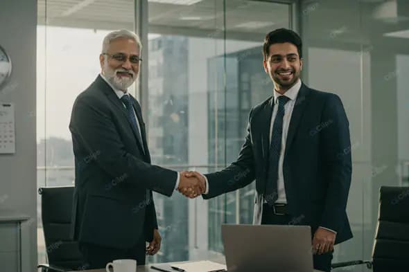 Corporate Handshake in Modern Office