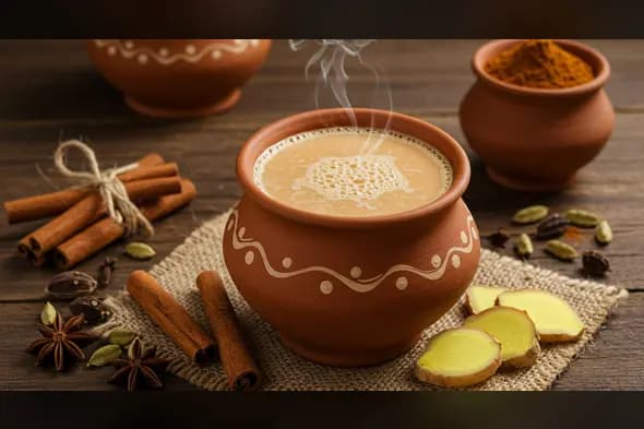 Masala Chai in Traditional Kulhad | Indian Chai Setup with Spices | AIClips