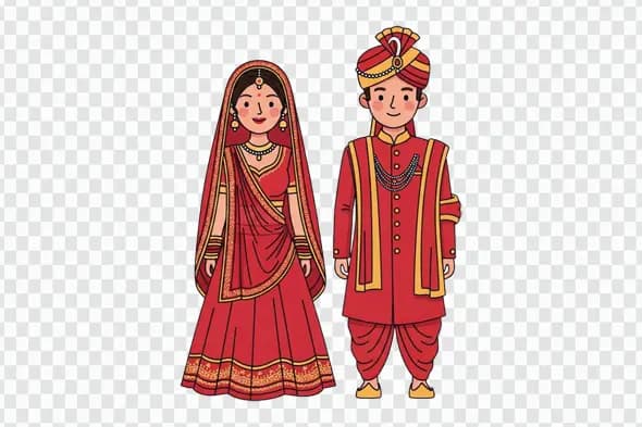 Traditional Indian Wedding Bride and Groom Clipart PNG